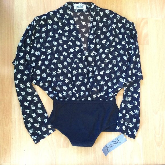 Jean Paul Germany Sheer Crisscross Navy and cream Body Suit Small Size 6 - Picture 8 of 15